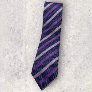HAINES & BONNER Silk Tie Navy Purple Pink Striped W:3.4" EUC